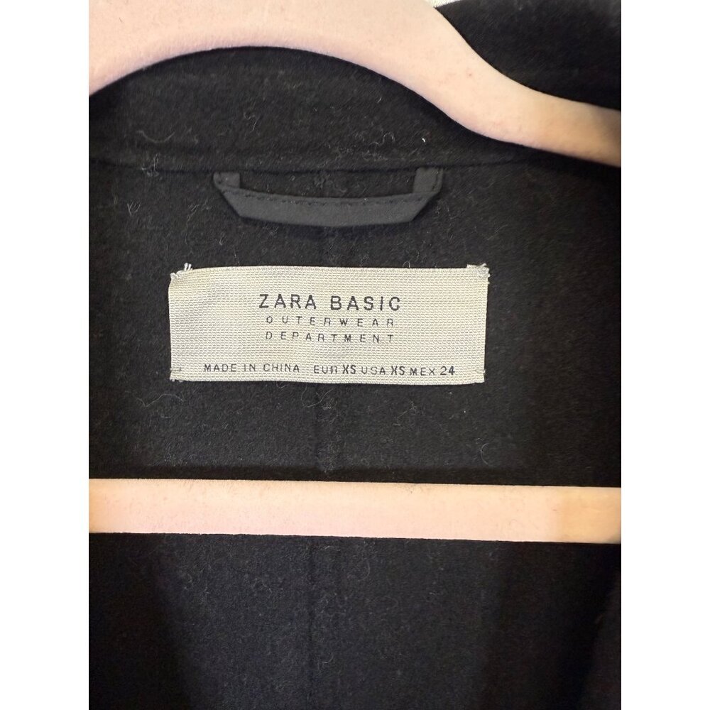 Zara Basic Womens Black Coat XS Longline Wool Blend Outerwear Pockets Button - Picture 3 of 15